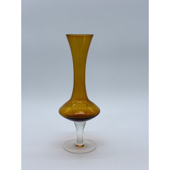 Two Vintage Retro Hand Blown Amber Glass Pedestal Vases - Picture 16 of 16